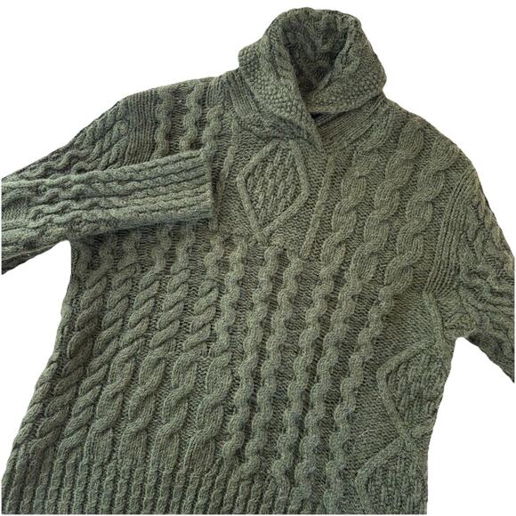 Polo Ralph Lauren Cable Knit Cowl Neck Green Sweater Wool/Alpaca Fits Medium - Picture 1 of 14